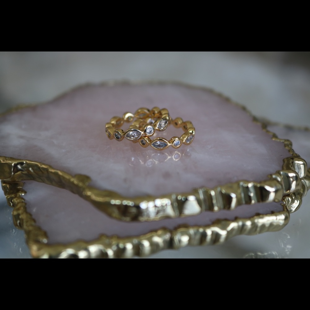 Gold rhinestone bands.